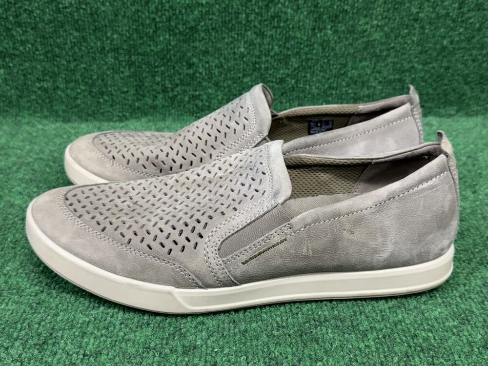 ECCO Kyle Perforated Slip On Loafers Men Size 10 Gray Nubuck Comfort Low Shoes